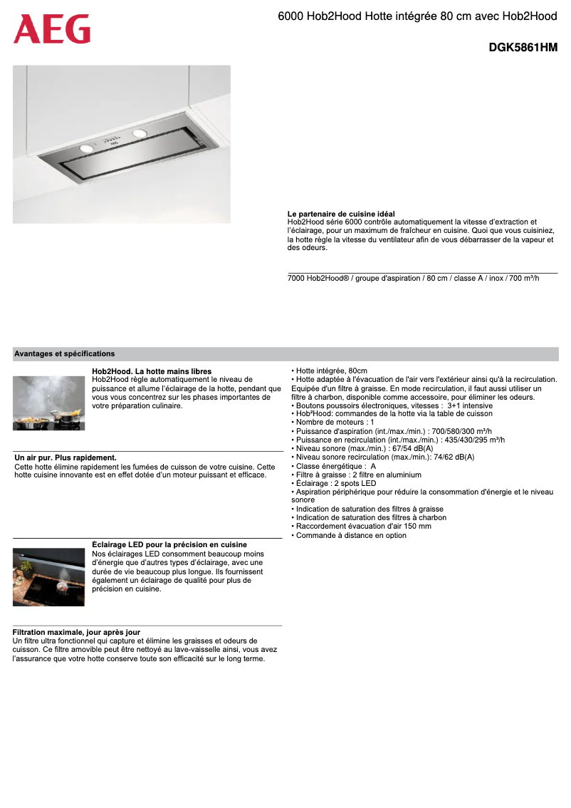 Page 1 de la notice Fiche technique AEG DGK5861HM