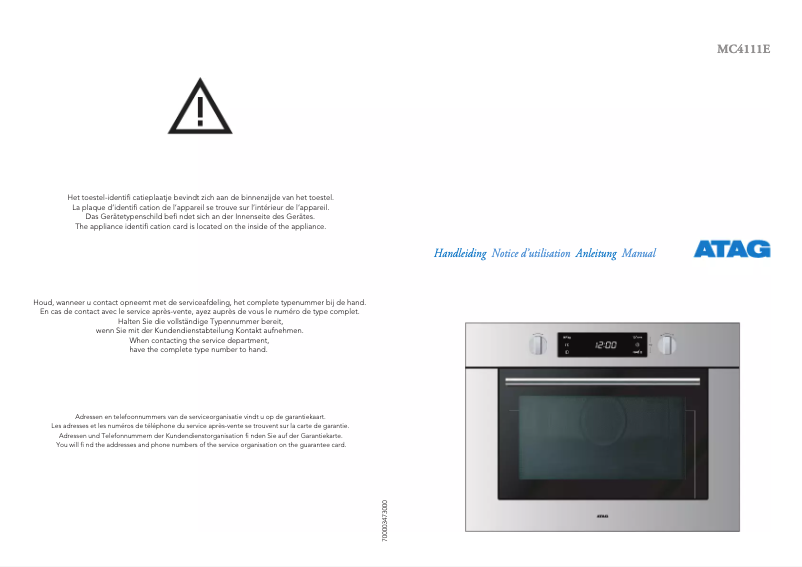 Page 1 de la notice Manuel utilisateur Atag MC4111EUU