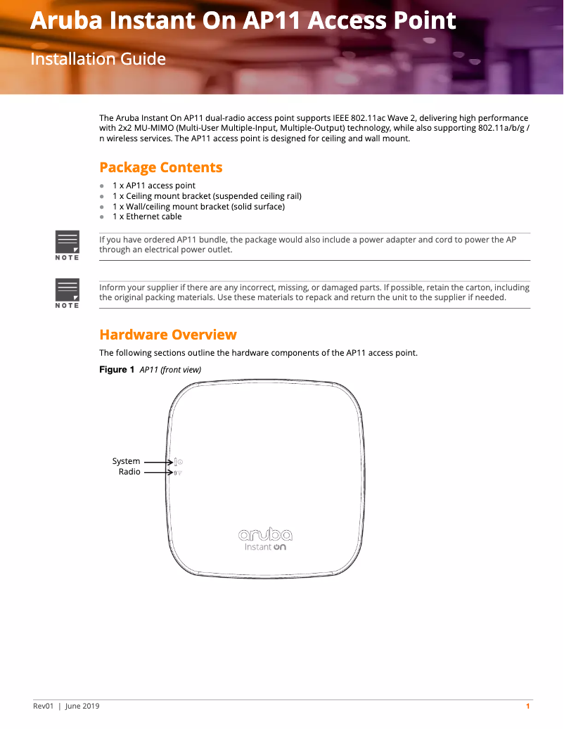 Page n°1 - Manuel utilisateur Aruba Instant On AP11