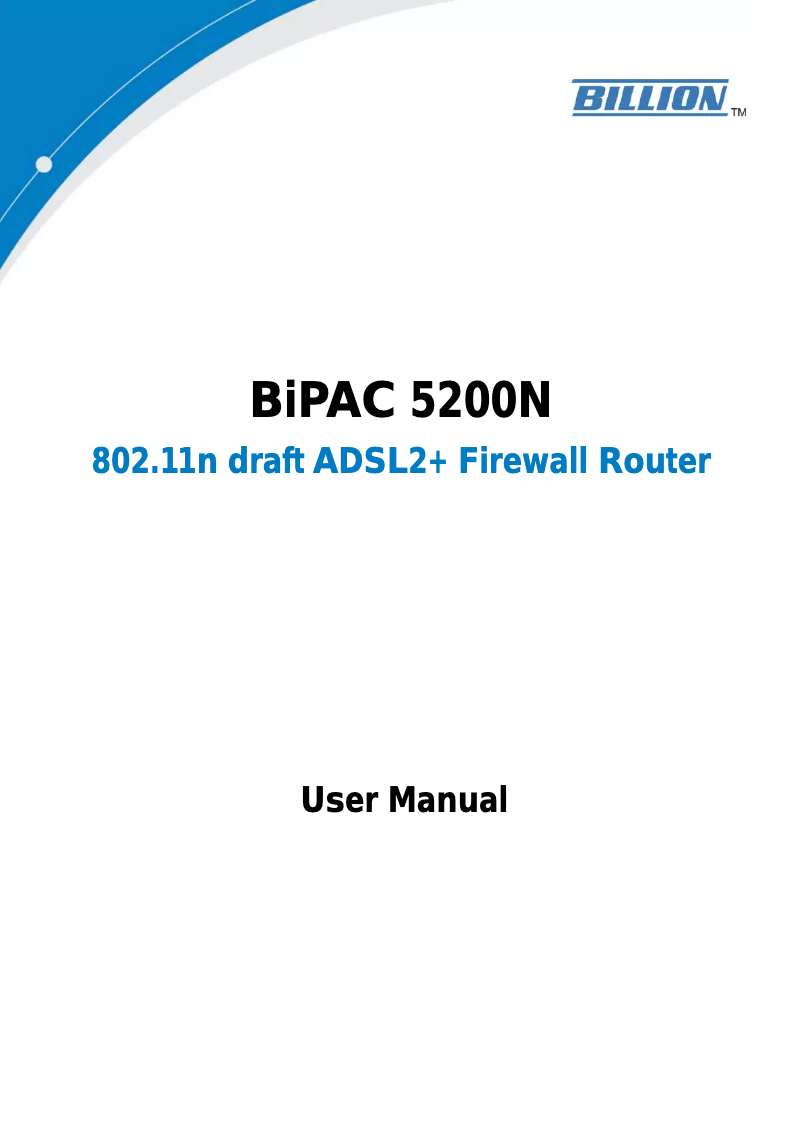 Page 1 de la notice Manuel utilisateur Billion BiPAC 5200N