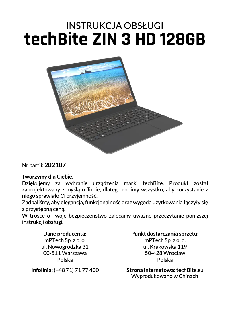 Page n°1 - Manuel utilisateur TechBite ZIN 3 HD