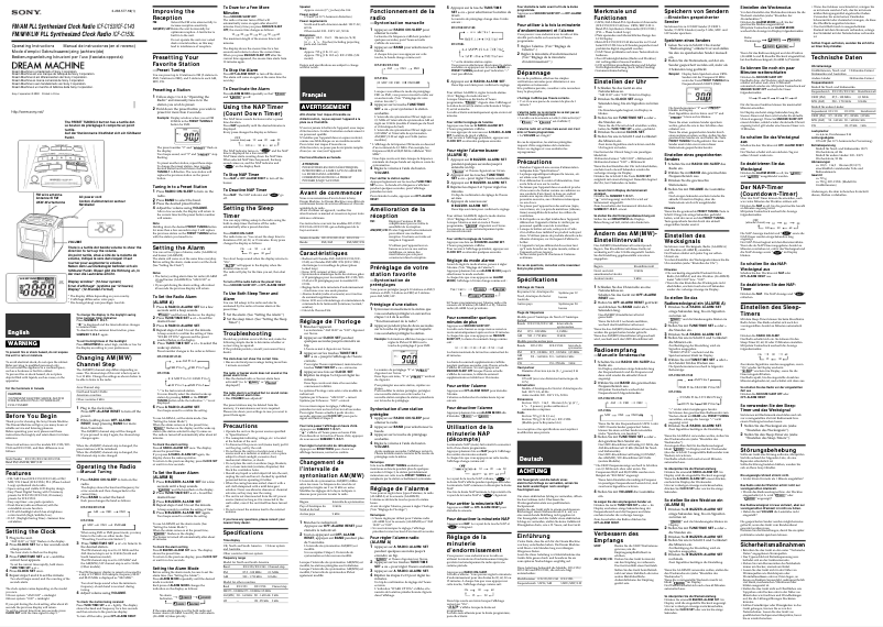 Page 1 de la notice Manuel utilisateur Sony ICF-C153L