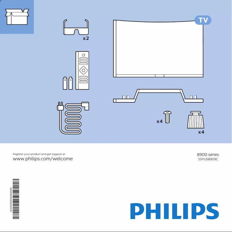 Page 1 de la notice Guide de démarrage rapide Philips 8900 Curved series 55PUS8909C