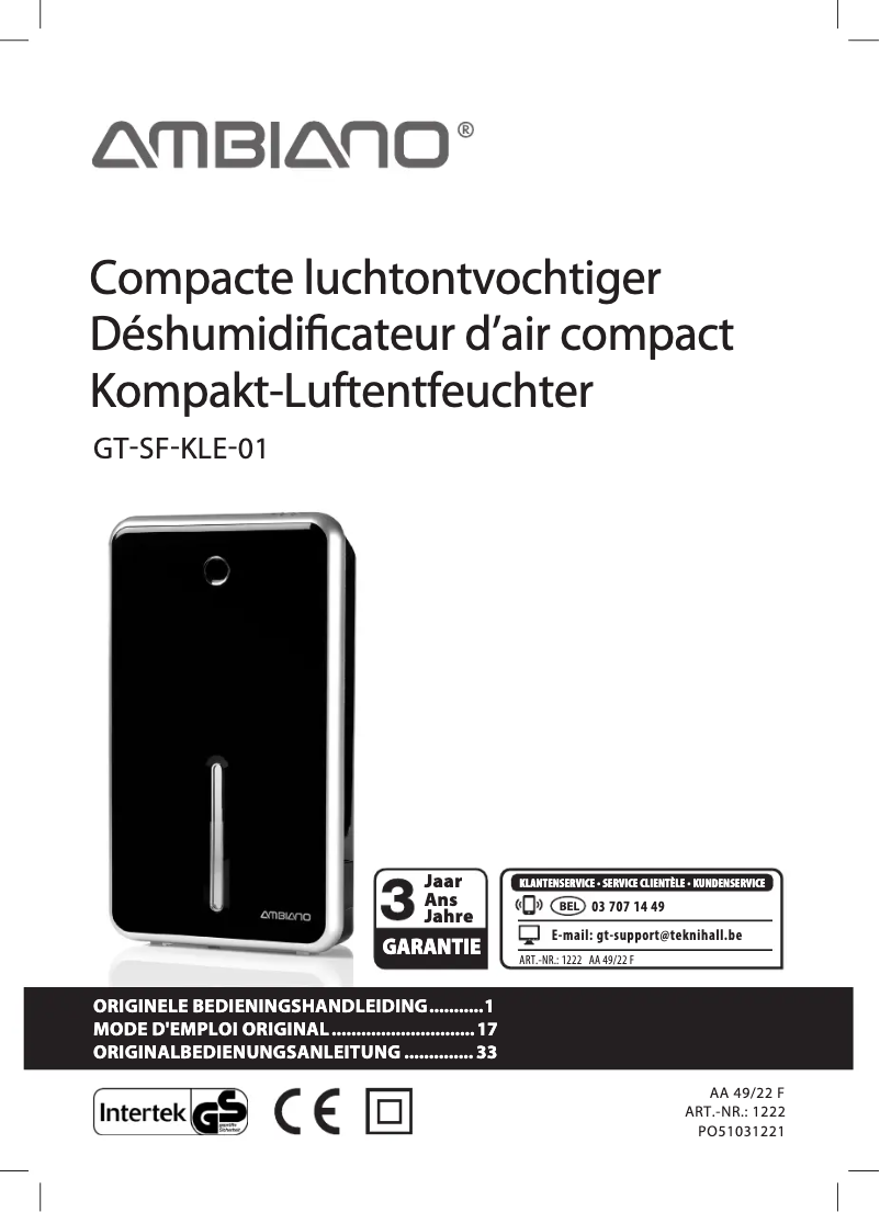 Image de la première page du manuel de l'appareil GT-SF-KLE-01