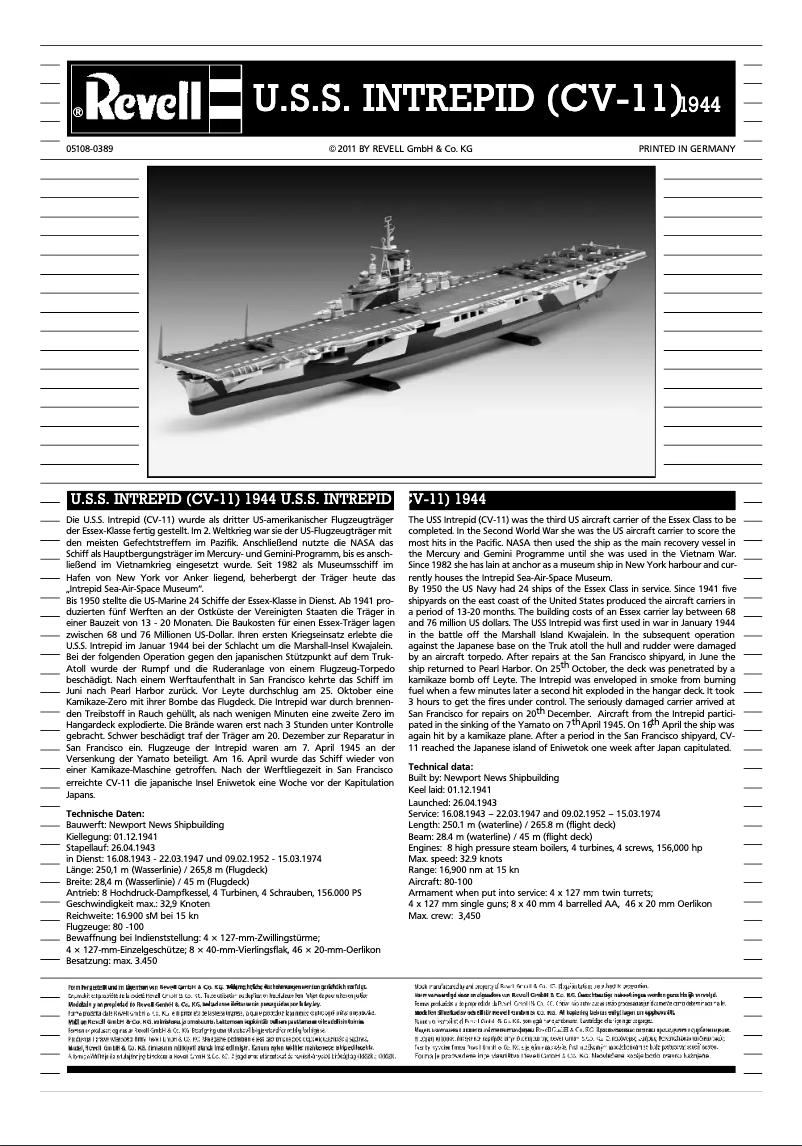 Image de la première page du manuel de l'appareil U.S.S. Intrepid CV-11