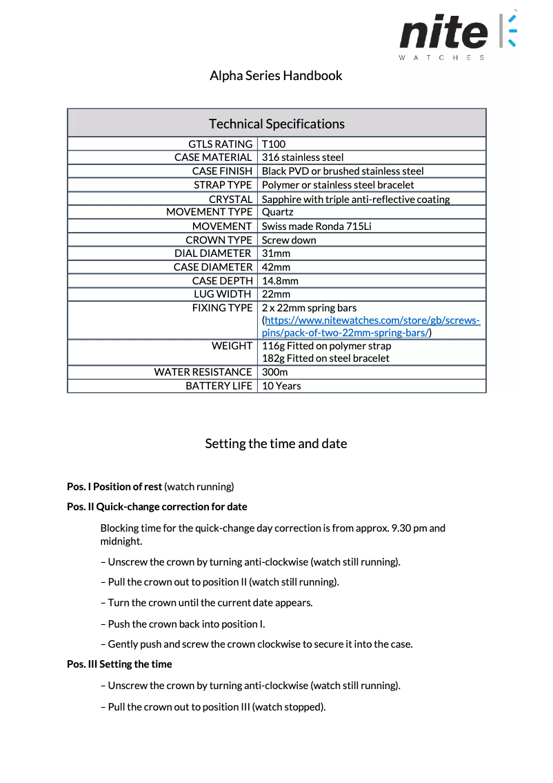 Page 1 de la notice Manuel utilisateur Nite Alpha-201