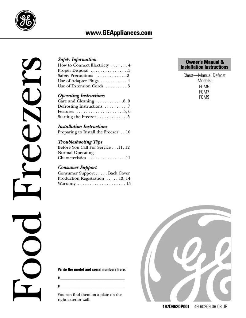 Page n°1 - Manuel d'utilisation et d'entretien GE FCM7HDNWH