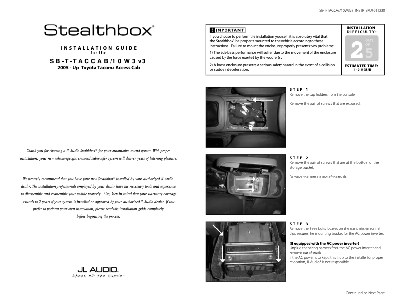 Image de la première page du manuel de l'appareil Stealthbox SB-T-TACACCAB/10W3v3/DG