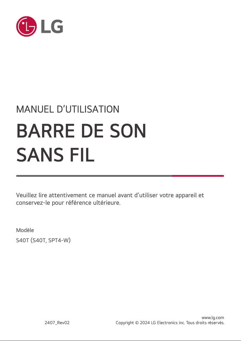 Page 1 de la notice Manuel utilisateur LG S40T