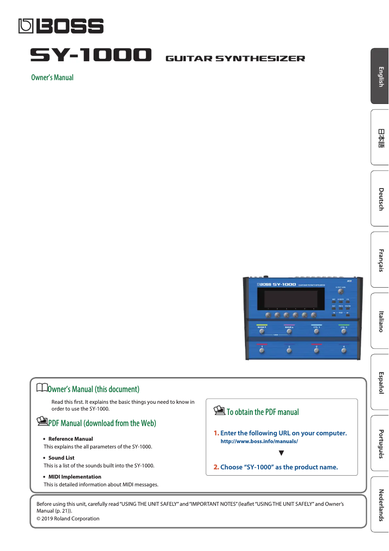 Page n°1 - Manuel utilisateur Boss SY-1000