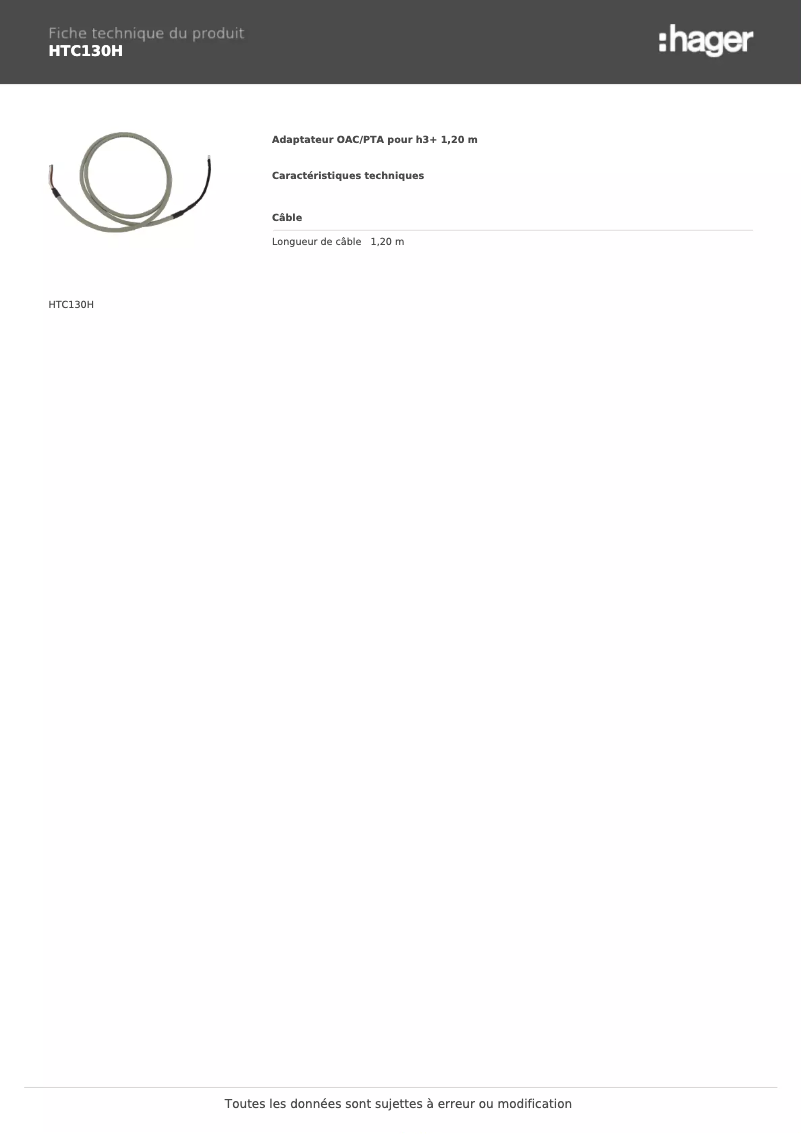 Page n°1 - Fiche technique Hager HTC130H