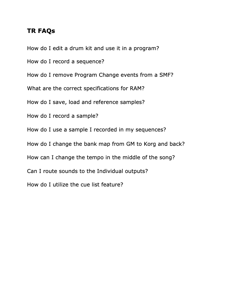 Page 1 de la notice FAQ Korg TR