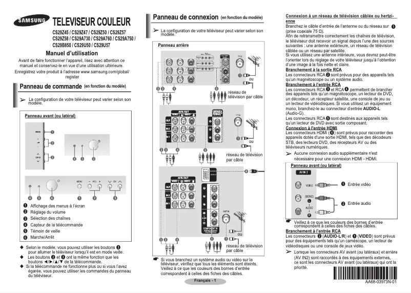 Page 1 de la notice Manuel utilisateur Samsung CS-29Z58M1