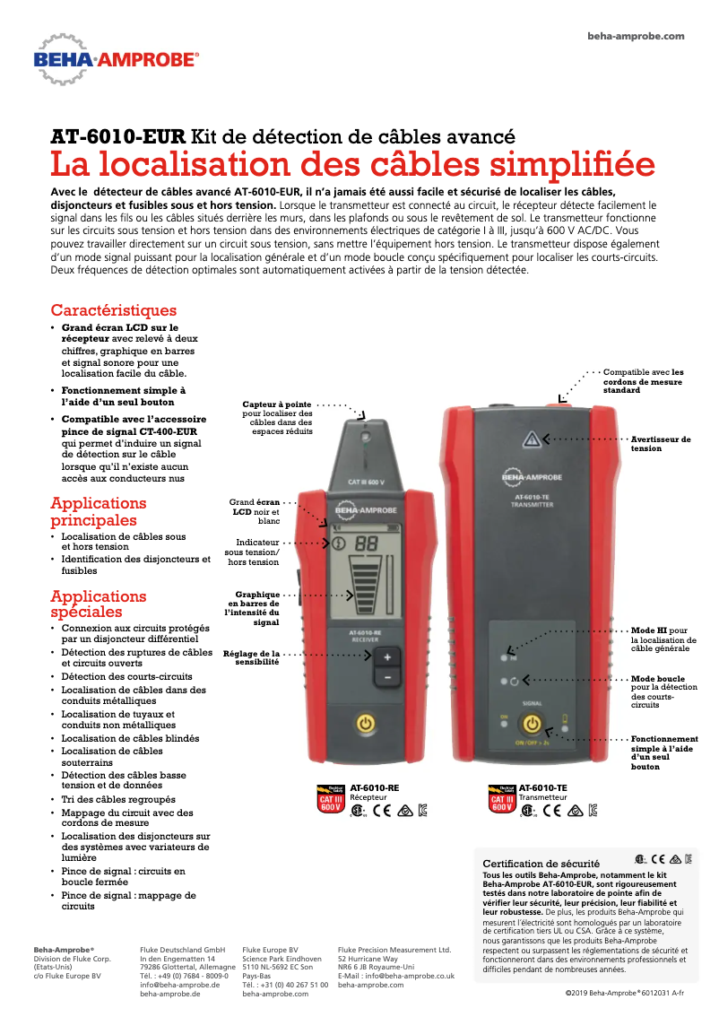 Page n°1 - Fiche technique Beha-Amprobe AT-6010-EUR