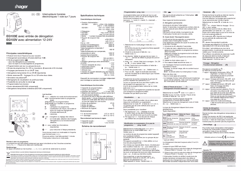 Page n°1 - Manuel utilisateur Hager EG103E