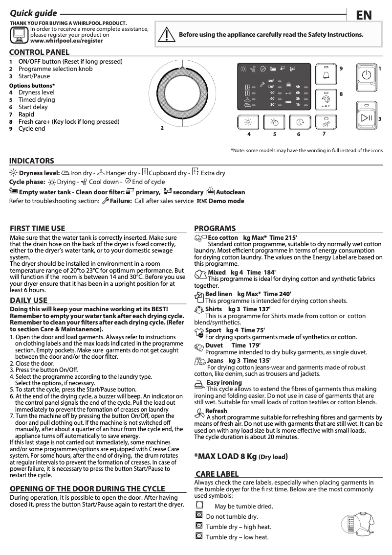 Página 1 del manual Manual de instrucciones Whirlpool FT M10 81Y EU