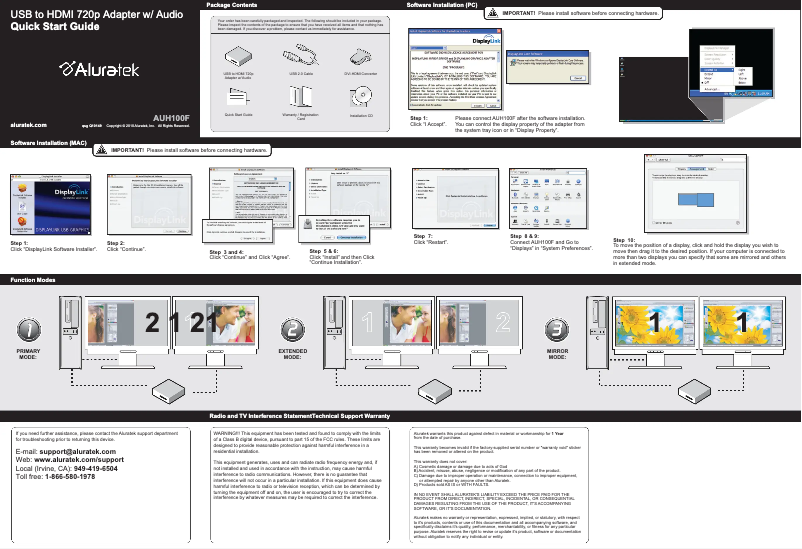 Page n°1 - Manuel utilisateur Aluratek AUH100F