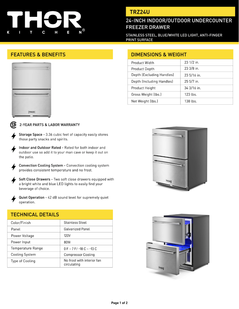 Página 1 del manual Ficha técnica Thor TRZ24U