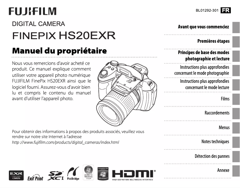 Page 1 de la notice Manuel utilisateur Fujifilm FinePix HS20EXR