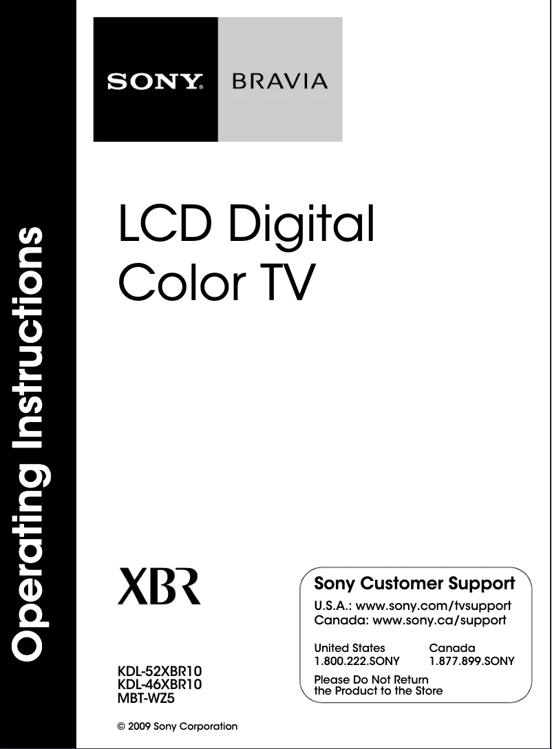Image de la première page du manuel de l'appareil Bravia KDL-46XBR10