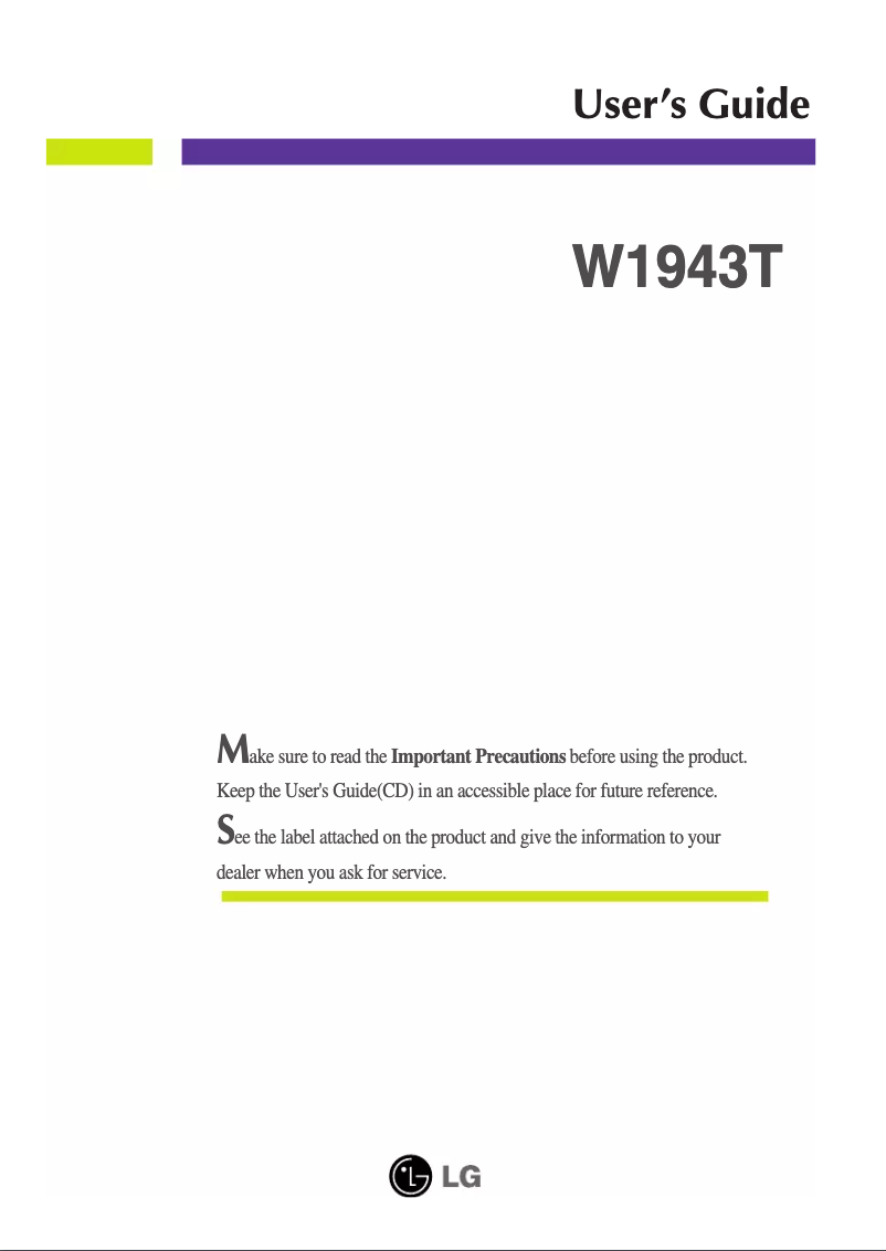 Page n°1 - Manuel utilisateur LG W1943T-PF