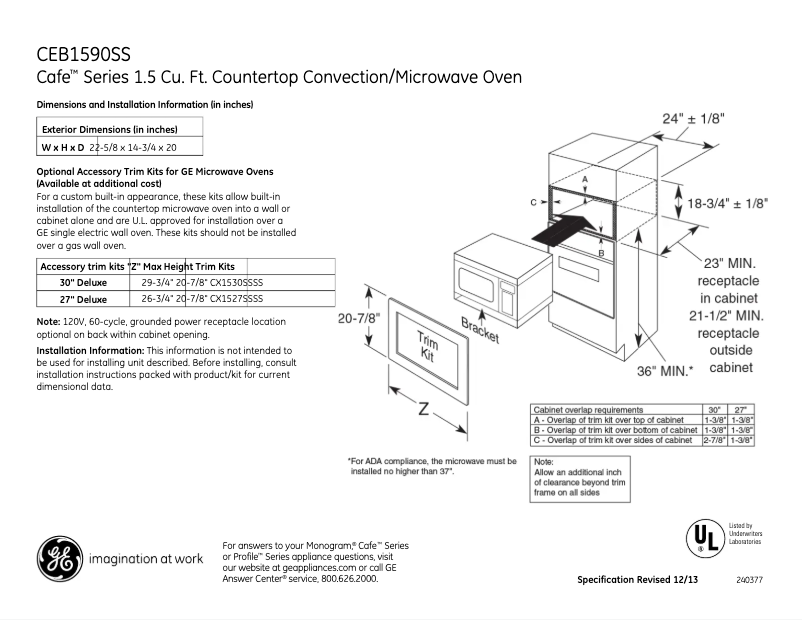 Página 1 del manual Ficha técnica GE Café CEB1590SSSS