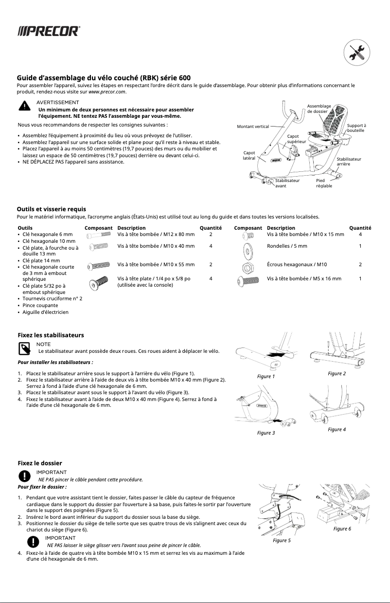 Page 1 de la notice Instructions / montage Precor RBK 600