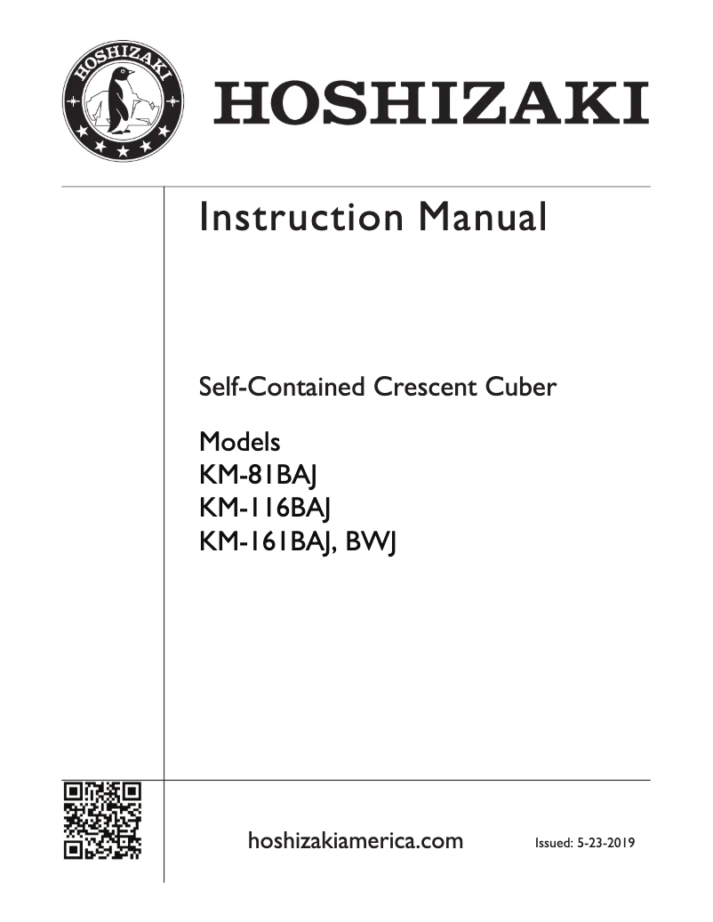 Page 1 de la notice Guide d'installation Hoshizaki KM-61BAH