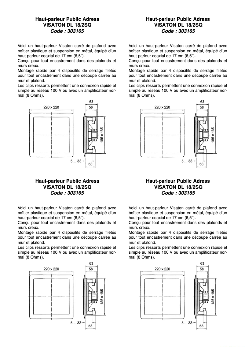 Page 1 de la notice Manuel utilisateur Visaton DL 18/2SQ