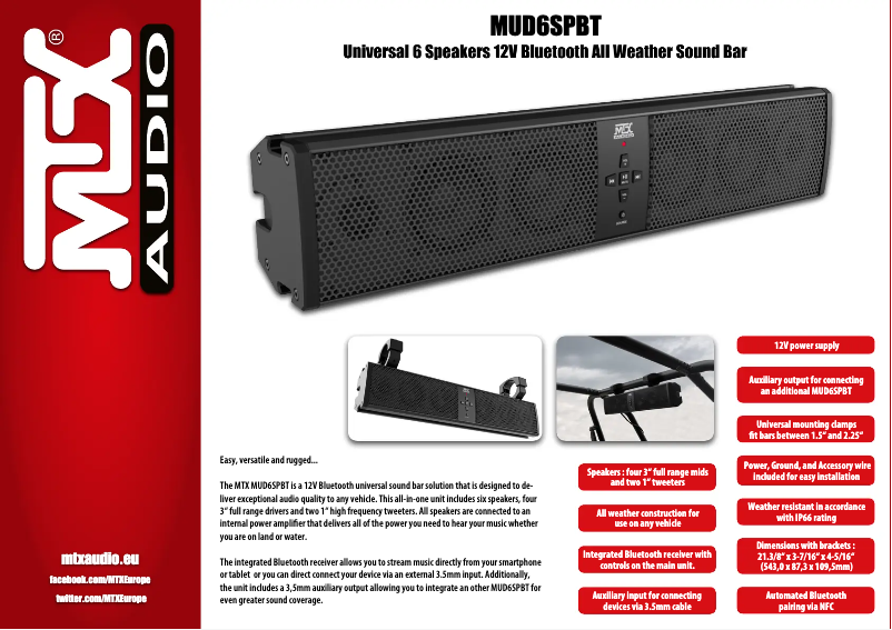 Página 1 del manual Ficha técnica MTX Audio MUD6SPBT