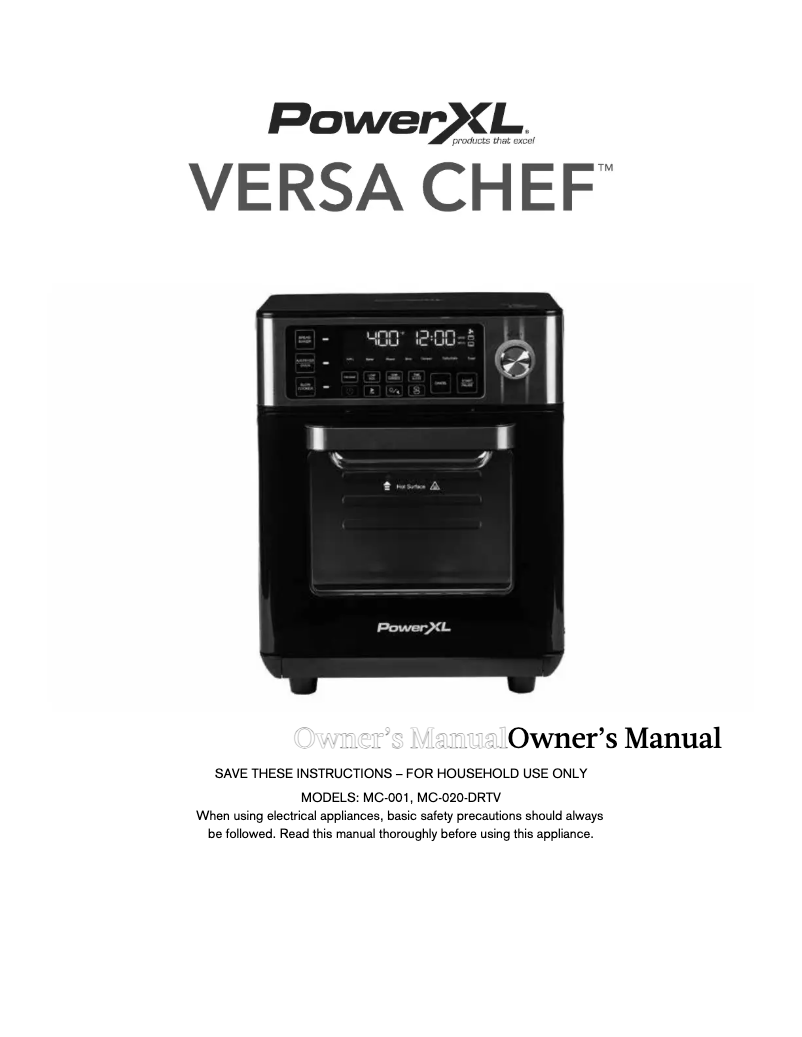 Page 1 de la notice Manuel utilisateur PowerXL Versa Chef MC-020-DRTV