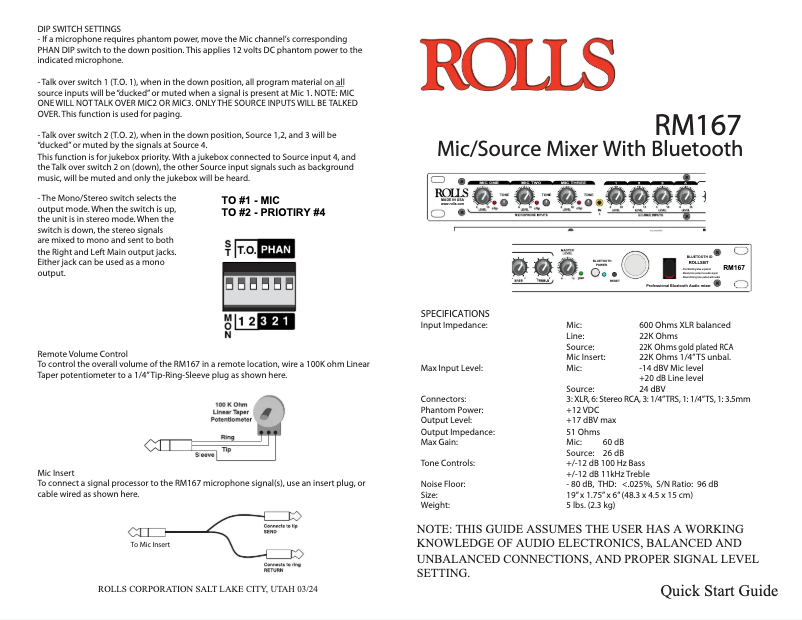 Page n°1 - Manuel utilisateur Rolls RM167