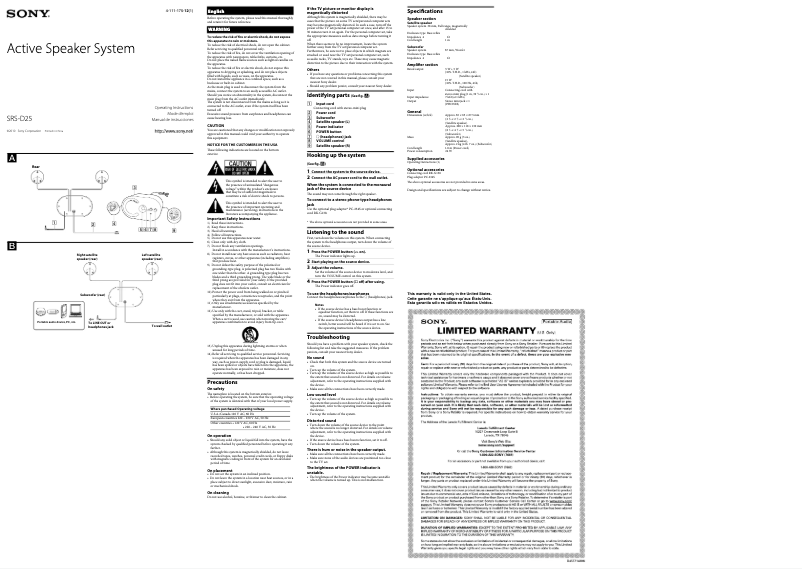 Image de la première page du manuel de l'appareil SRS-D25