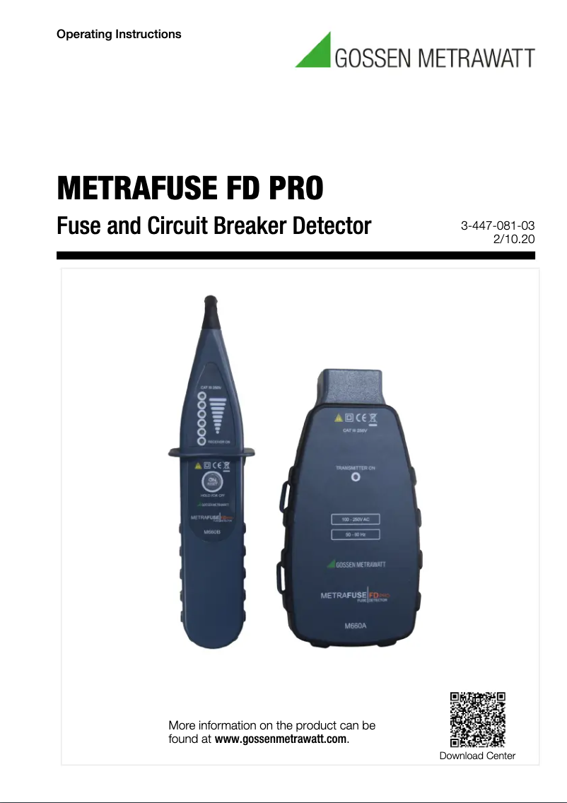 Page 1 de la notice Manuel utilisateur Gossen Metrawatt METRAFUSE FD PRO