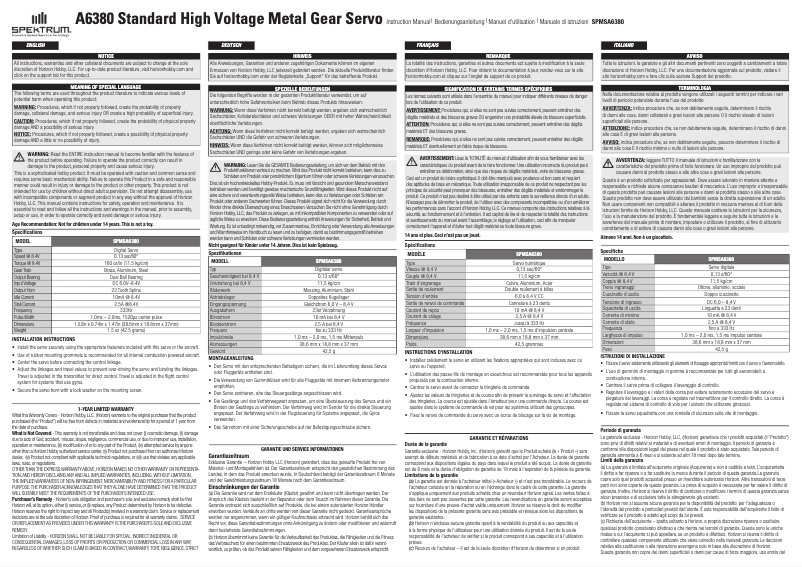 Page 1 de la notice Manuel utilisateur Spektrum A6380