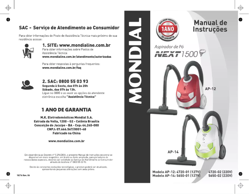 Page n°1 - Manuel utilisateur Mondial Next 1500 AP-14