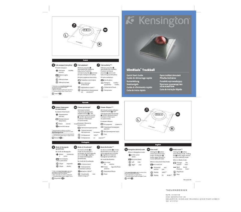 Page 1 of the manual User Manual Kensington Slimblade Trackball