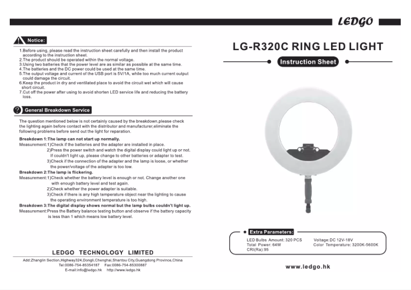 Page 1 de la notice Manuel utilisateur Ledgo R320C