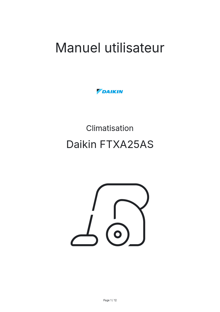 Image de la première page du manuel de l'appareil FTXA25AS