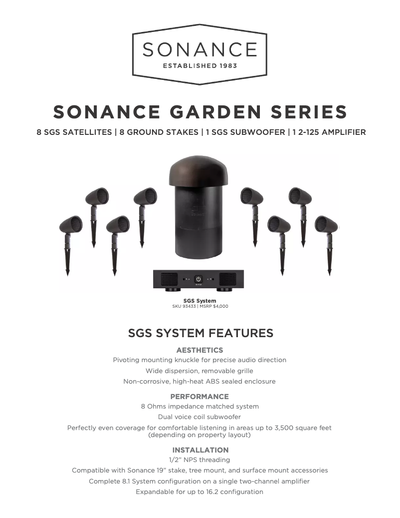 Page 1 de la notice Fiche technique Sonance SGS System