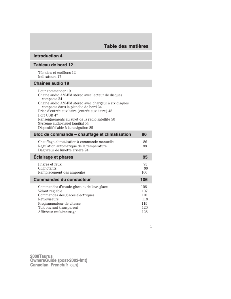Image de la première page du manuel de l'appareil Taurus (2008)