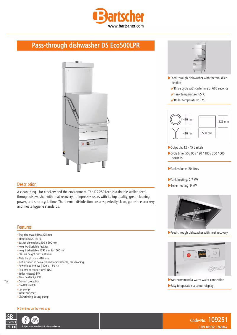 Page n°1 - Fiche technique Bartscher DS 2501eco