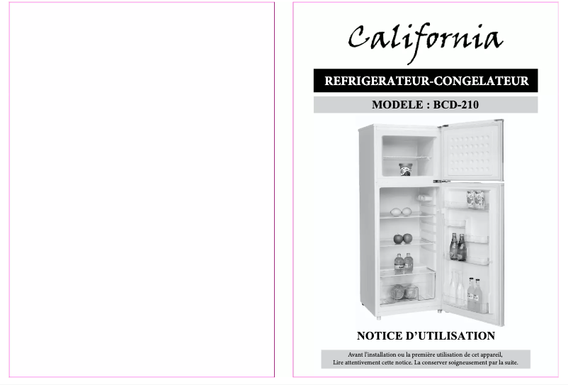 Page 1 de la notice Manuel utilisateur California BCD-210