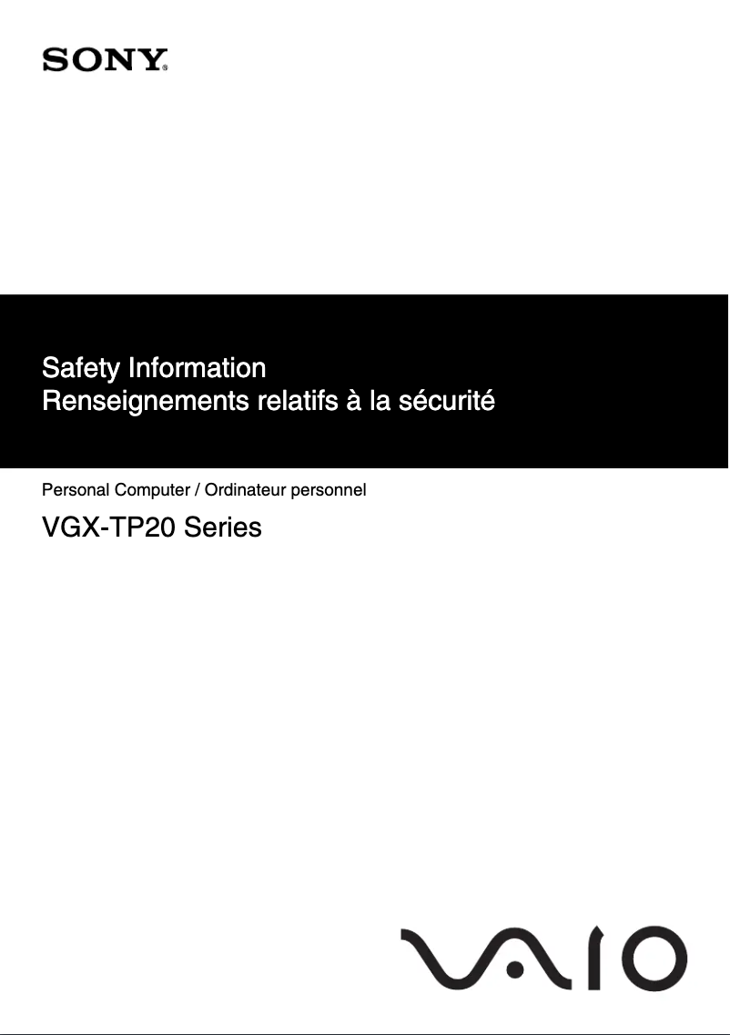 Page n°1 - Instructions de sécurité Sony Vaio VGX-TP20E