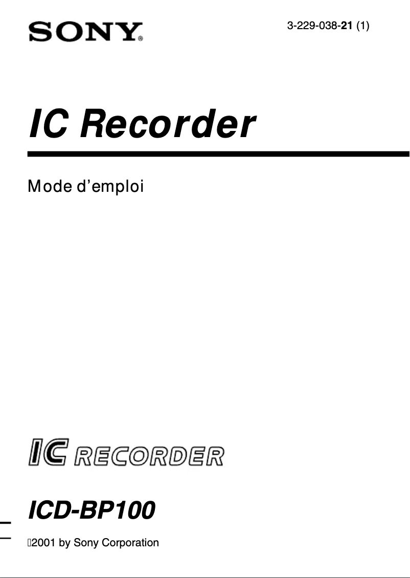 Image de la première page du manuel de l'appareil ICD-BP100