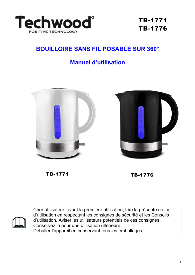 Page 1 de la notice Manuel utilisateur Techwood TB-1776