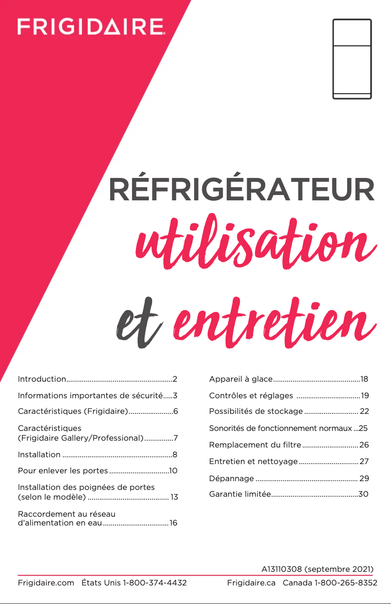 Page n°1 - Manuel utilisateur Frigidaire FFTR1814VB