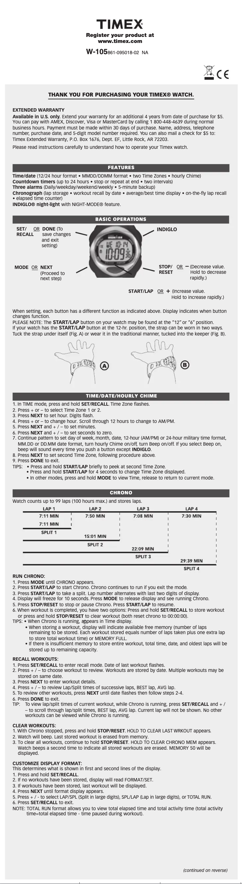 Page n°1 - Manuel utilisateur Timex Ironman 50-Lap T5E511