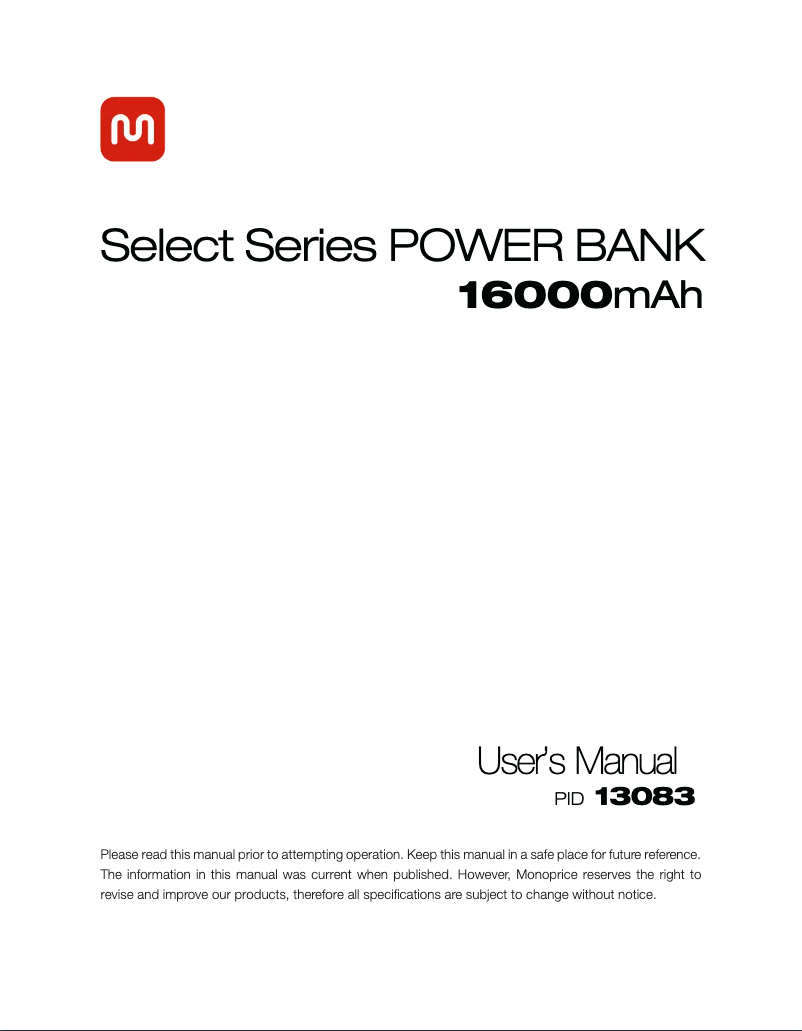 Page n°1 - Manuel utilisateur Monoprice PID 13083