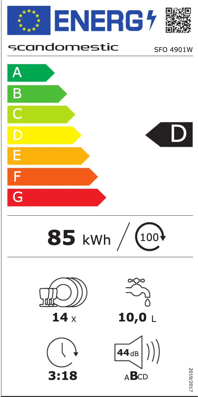 Page 1 of the manual Energy Label Scandomestic SFO 4901 W